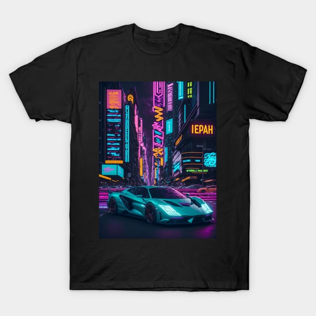 Dark Neon City Sports Car T-Shirt by star trek fanart and more